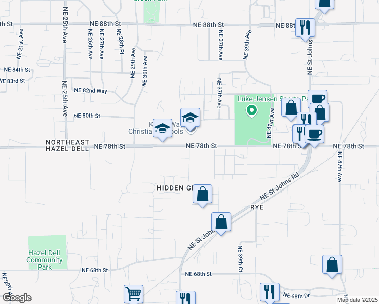 map of restaurants, bars, coffee shops, grocery stores, and more near 6105 Northeast 34th Avenue in Vancouver