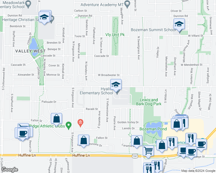 map of restaurants, bars, coffee shops, grocery stores, and more near West Babcock Street in Bozeman