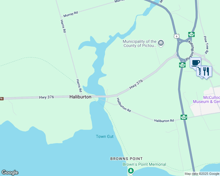 map of restaurants, bars, coffee shops, grocery stores, and more near 3072 Nova Scotia 376 in Pictou