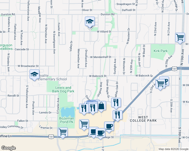 map of restaurants, bars, coffee shops, grocery stores, and more near in Bozeman