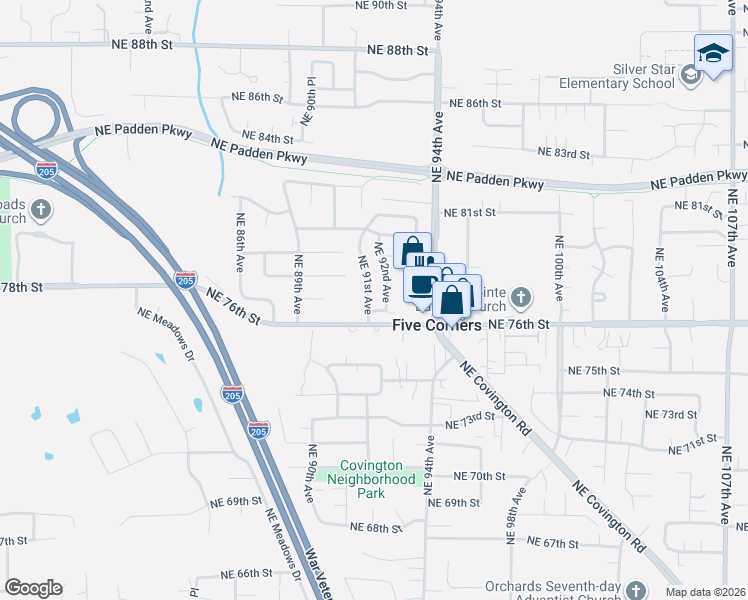 map of restaurants, bars, coffee shops, grocery stores, and more near 9109 Northeast 77th Street in Vancouver