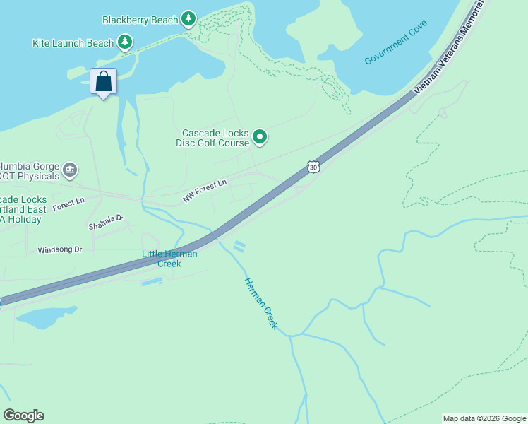 map of restaurants, bars, coffee shops, grocery stores, and more near Frontage Road in Cascade Locks