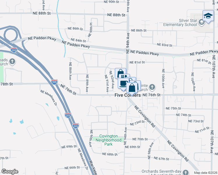 map of restaurants, bars, coffee shops, grocery stores, and more near 9109 Northeast 77th Street in Vancouver