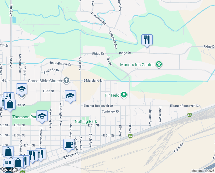map of restaurants, bars, coffee shops, grocery stores, and more near 1011 E 9th St in Laurel