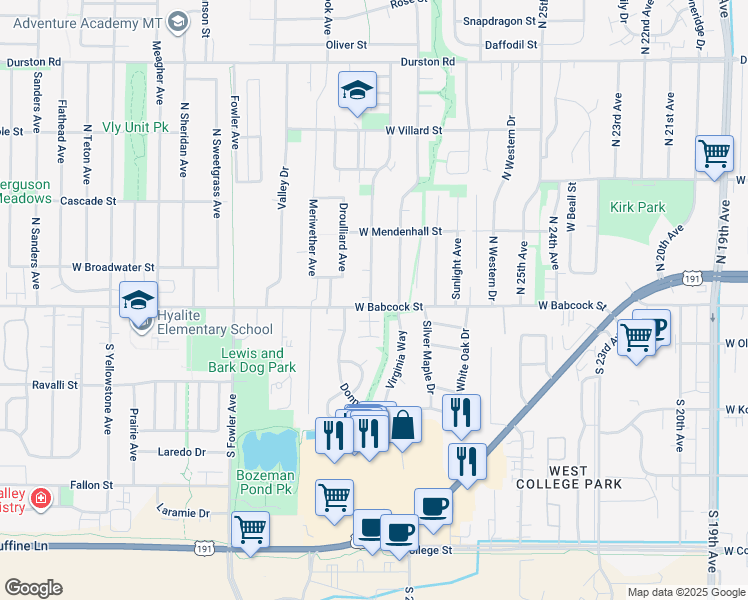 map of restaurants, bars, coffee shops, grocery stores, and more near in Bozeman