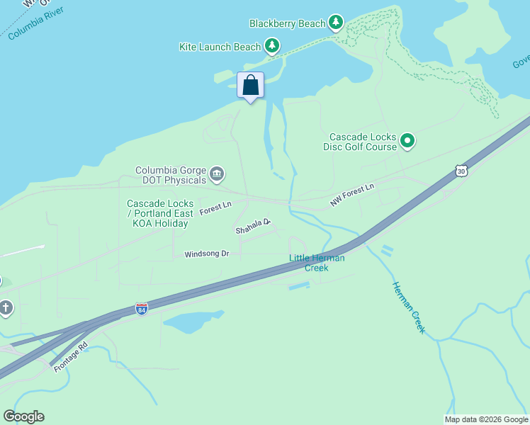 map of restaurants, bars, coffee shops, grocery stores, and more near 90 Shahala Drive in Cascade Locks