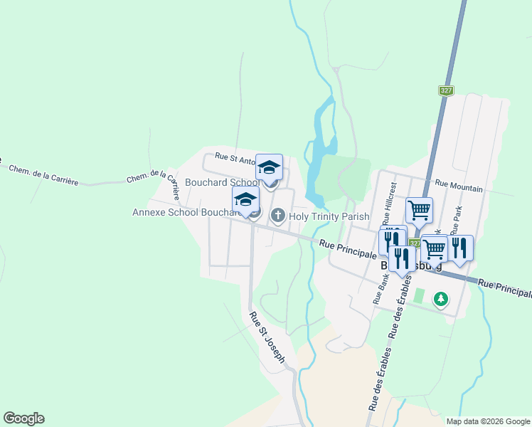 map of restaurants, bars, coffee shops, grocery stores, and more near 314 Rue de l'Église in Brownsburg
