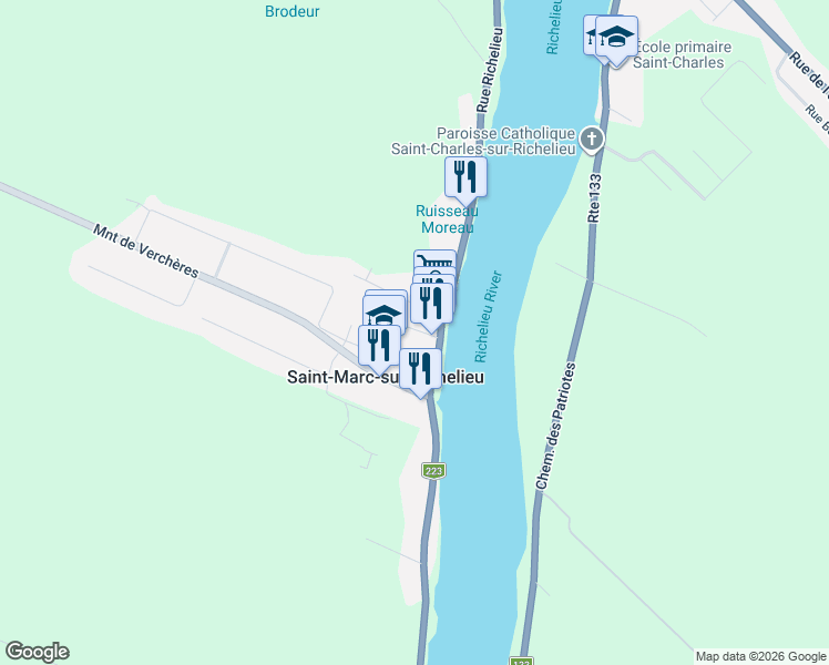 map of restaurants, bars, coffee shops, grocery stores, and more near 133 Rue du Quai in Saint-Marc-sur-Richelieu
