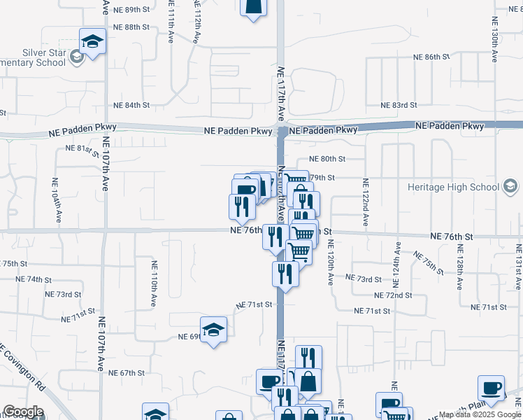 map of restaurants, bars, coffee shops, grocery stores, and more near 11609 Northeast 76th Street in Vancouver