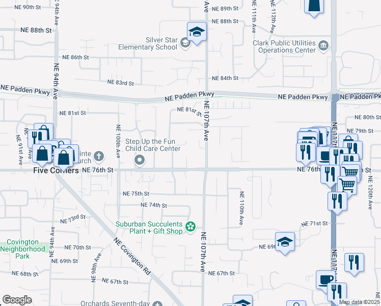 map of restaurants, bars, coffee shops, grocery stores, and more near 7709 Northeast 105th Court in Vancouver