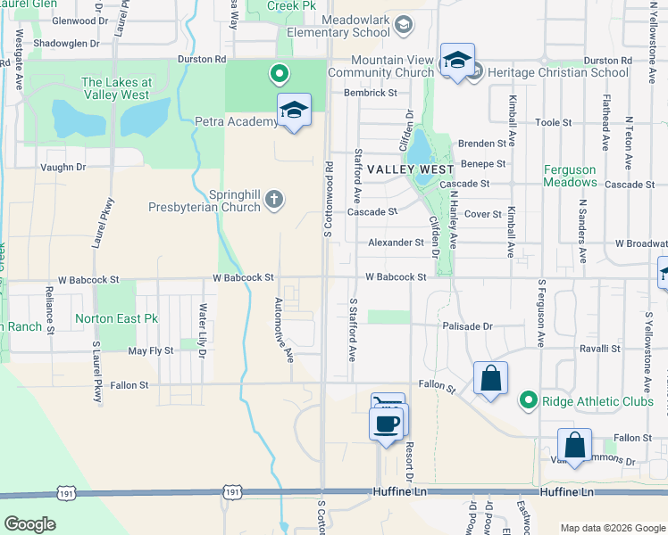 map of restaurants, bars, coffee shops, grocery stores, and more near 76 North Cottonwood Road in Bozeman