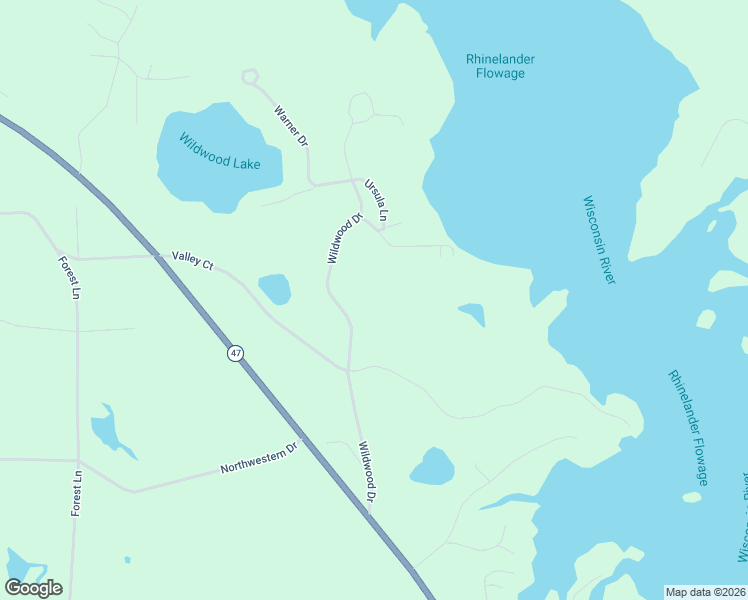 map of restaurants, bars, coffee shops, grocery stores, and more near 4372 Wildwood Drive in Rhinelander