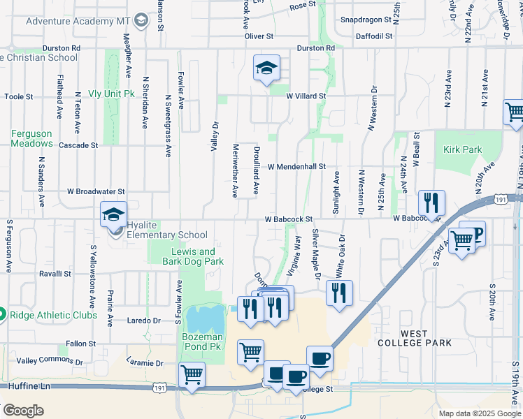 map of restaurants, bars, coffee shops, grocery stores, and more near 25 Michael Grove Avenue in Bozeman