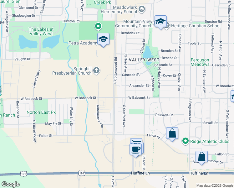 map of restaurants, bars, coffee shops, grocery stores, and more near 76 North Cottonwood Road in Bozeman