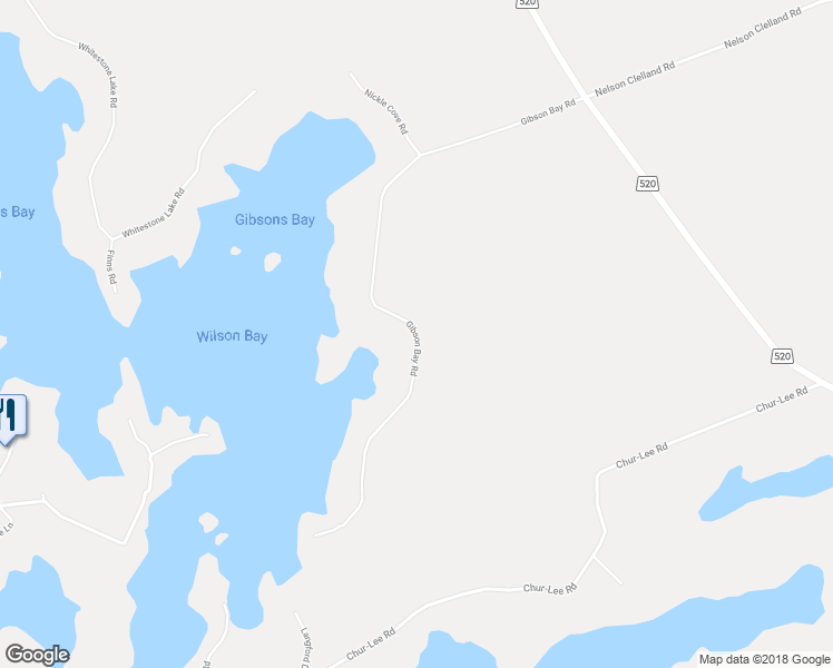 map of restaurants, bars, coffee shops, grocery stores, and more near Gibson Bay Road in Parry Sound District