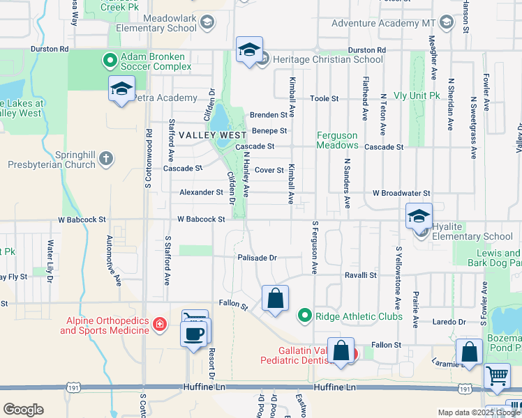 map of restaurants, bars, coffee shops, grocery stores, and more near 4288 Monroe Street in Bozeman