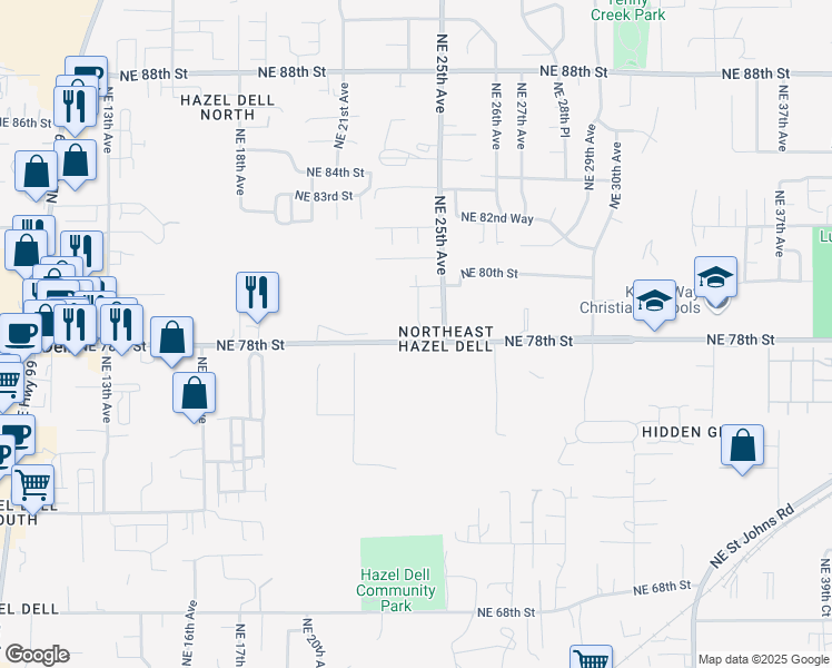 map of restaurants, bars, coffee shops, grocery stores, and more near 7814 Northeast 24th Court in Vancouver