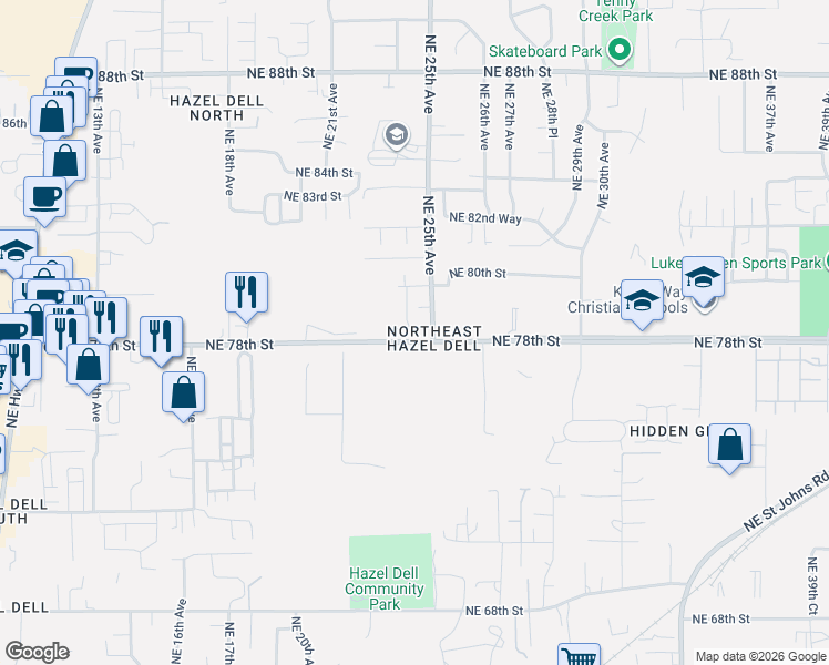 map of restaurants, bars, coffee shops, grocery stores, and more near 7816 Northeast 24th Court in Vancouver