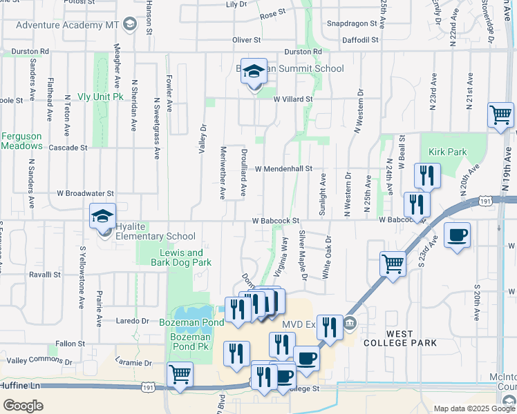 map of restaurants, bars, coffee shops, grocery stores, and more near 25 Michael Grove Avenue in Bozeman