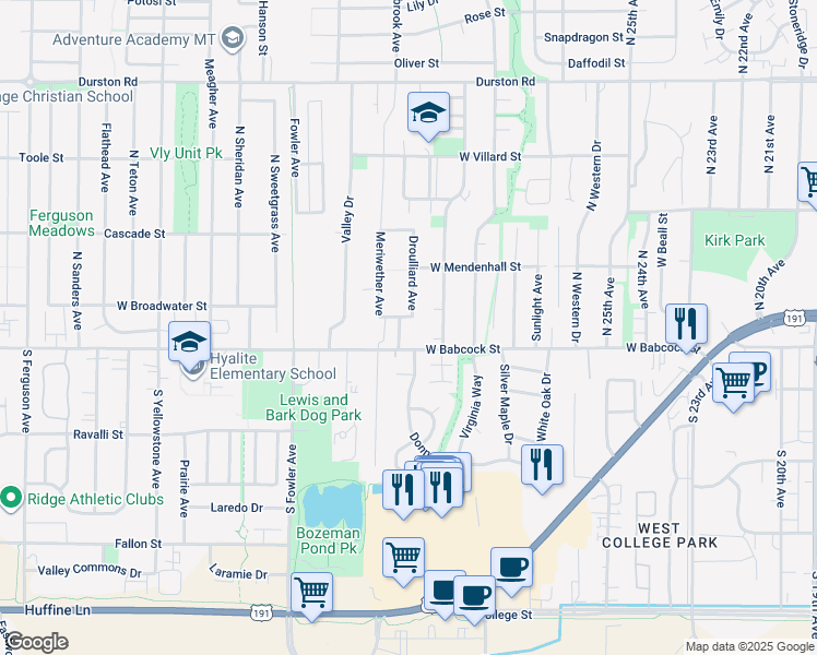 map of restaurants, bars, coffee shops, grocery stores, and more near 25 Michael Grove Avenue in Bozeman