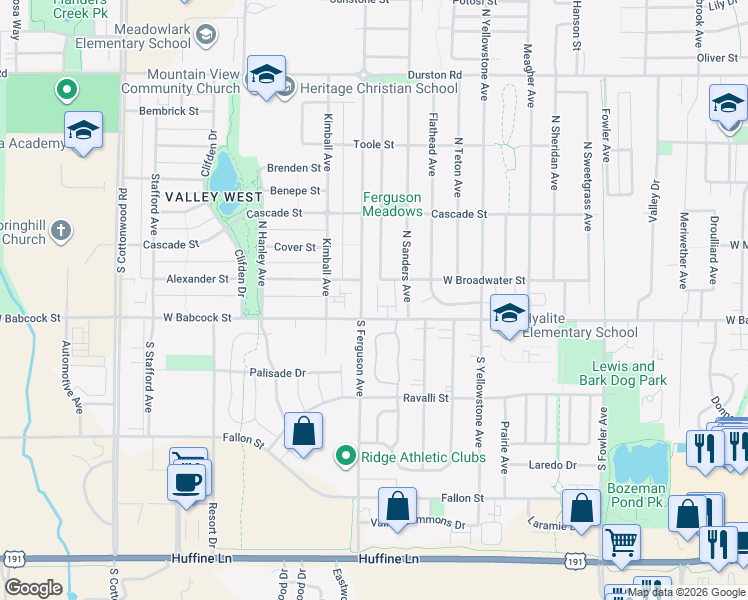 map of restaurants, bars, coffee shops, grocery stores, and more near 4096 Broadwater Court in Bozeman