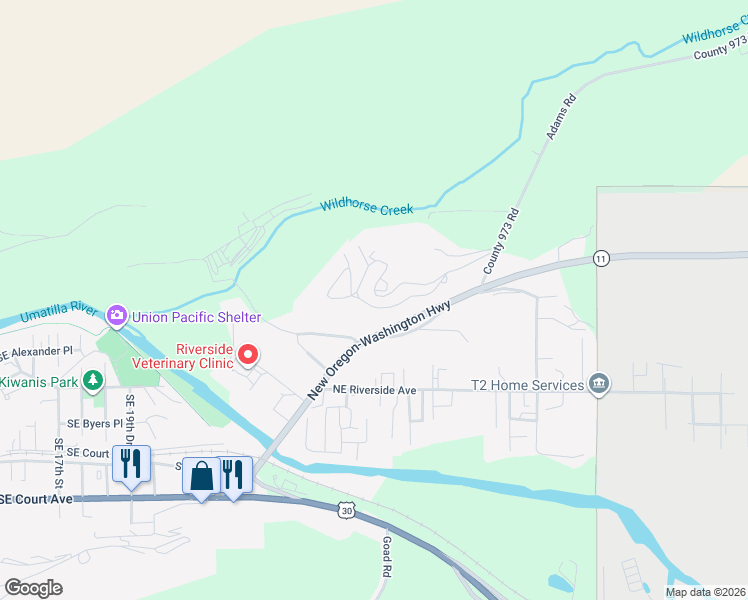 map of restaurants, bars, coffee shops, grocery stores, and more near 31 Northeast Mount Hebron Drive in Pendleton