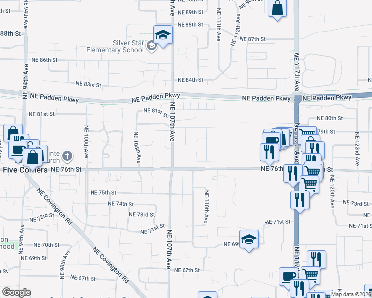 map of restaurants, bars, coffee shops, grocery stores, and more near 7813 Northeast 108th Avenue in Vancouver