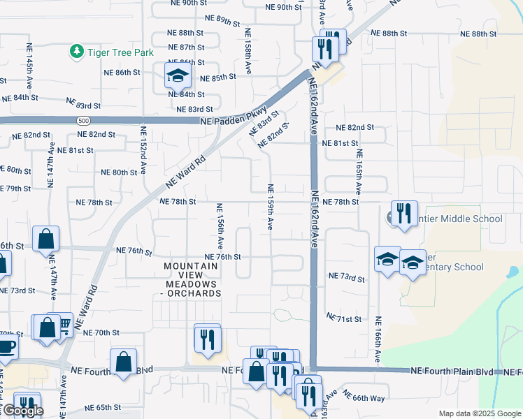 map of restaurants, bars, coffee shops, grocery stores, and more near 15805 Northeast 79th Street in Vancouver