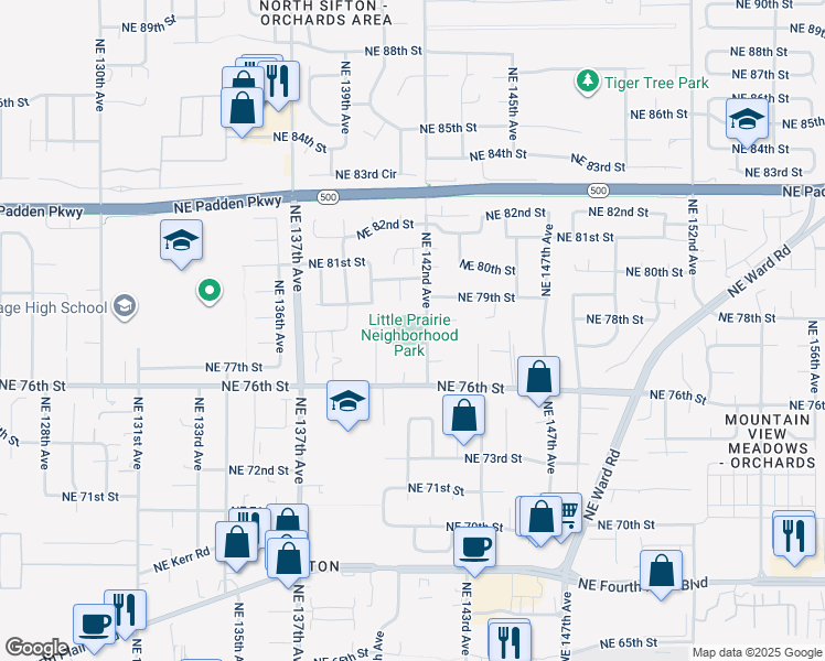 map of restaurants, bars, coffee shops, grocery stores, and more near 14009 Northeast 78th Street in Vancouver