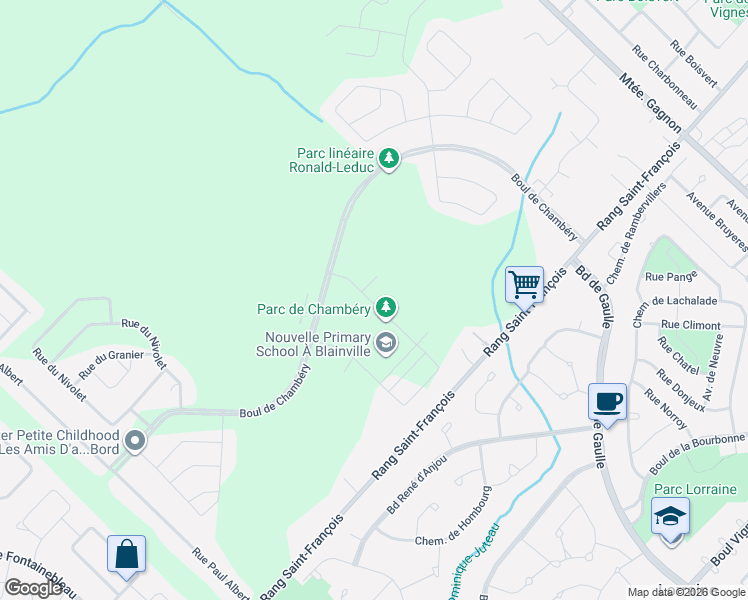 map of restaurants, bars, coffee shops, grocery stores, and more near Rue de Bellevue in Blainville
