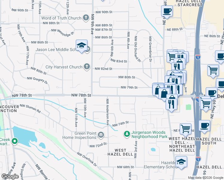 map of restaurants, bars, coffee shops, grocery stores, and more near 700 Northwest 79th Street in Vancouver