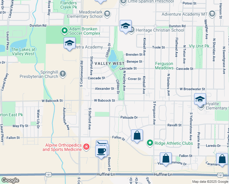 map of restaurants, bars, coffee shops, grocery stores, and more near 4406 Alexander Street in Bozeman