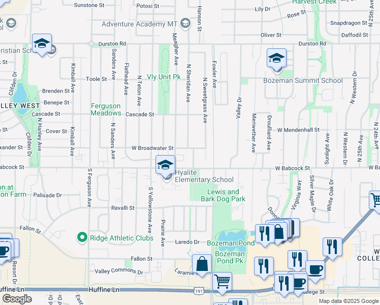map of restaurants, bars, coffee shops, grocery stores, and more near 3464 West Broadwater Street in Bozeman