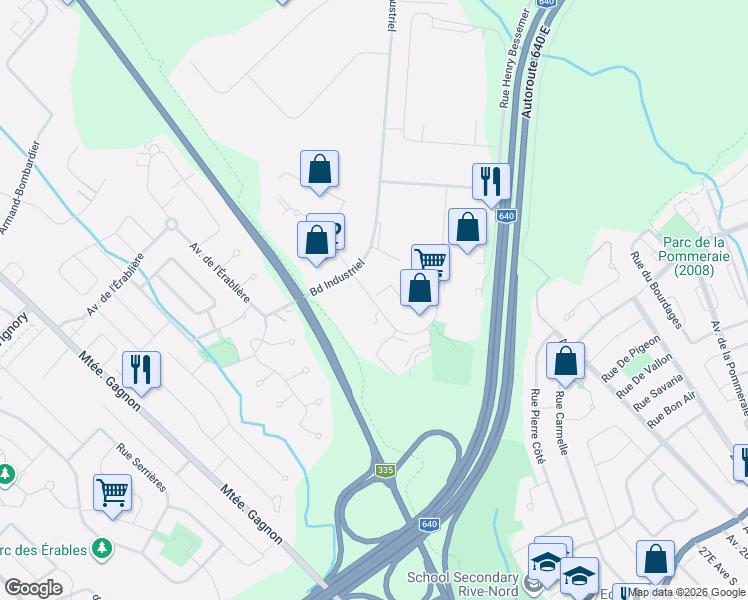 map of restaurants, bars, coffee shops, grocery stores, and more near 751 Rue de la Sablière in Bois-des-Filion