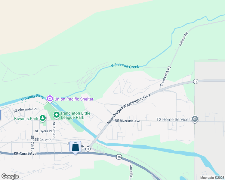 map of restaurants, bars, coffee shops, grocery stores, and more near 13 Northeast Nelson Drive in Pendleton