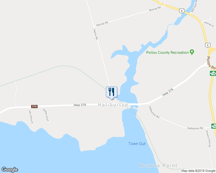 map of restaurants, bars, coffee shops, grocery stores, and more near 43 Harris Road in Pictou