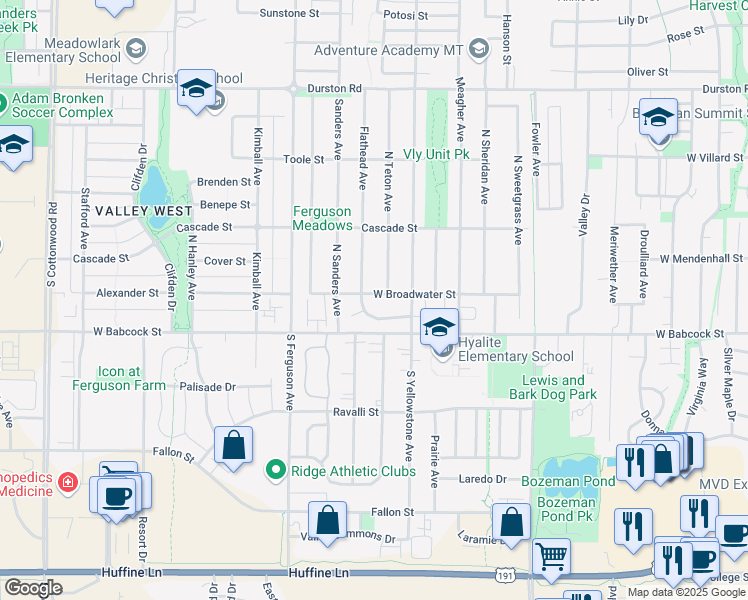 map of restaurants, bars, coffee shops, grocery stores, and more near 3910 West Broadwater Street in Bozeman