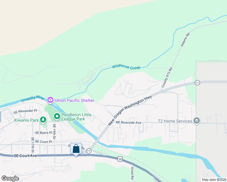 map of restaurants, bars, coffee shops, grocery stores, and more near 13 Northeast Nelson Drive in Pendleton