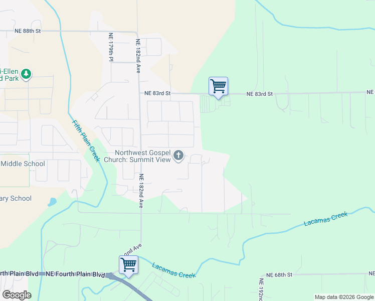 map of restaurants, bars, coffee shops, grocery stores, and more near 18505 NE 78th Way in Vancouver