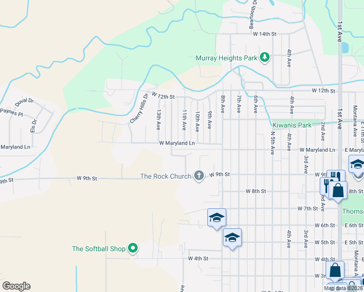map of restaurants, bars, coffee shops, grocery stores, and more near 1114 W Maryland Ln in Laurel