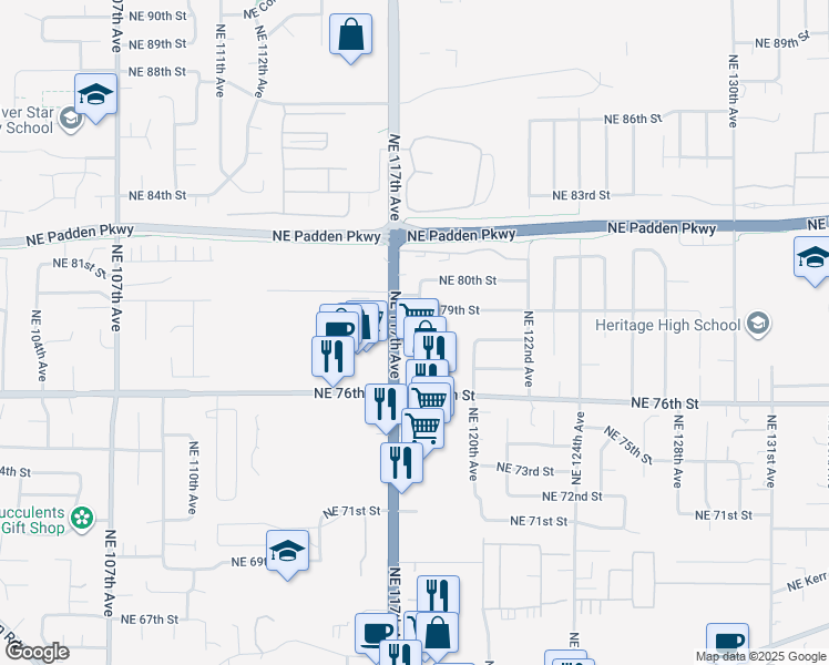 map of restaurants, bars, coffee shops, grocery stores, and more near 11804 Northeast 78th Way in Vancouver