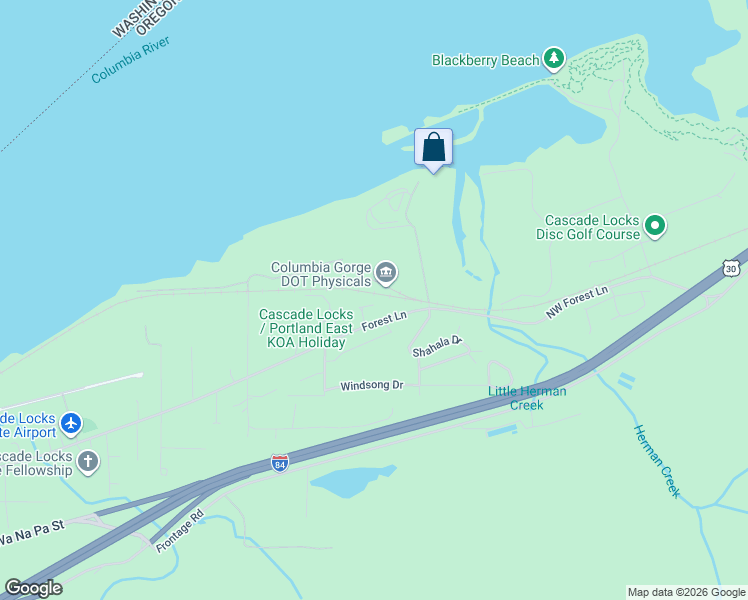 map of restaurants, bars, coffee shops, grocery stores, and more near 965 Forest Lane in Cascade Locks