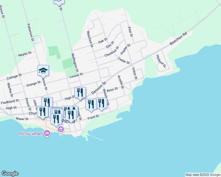 map of restaurants, bars, coffee shops, grocery stores, and more near 50 Ross Street in Pictou