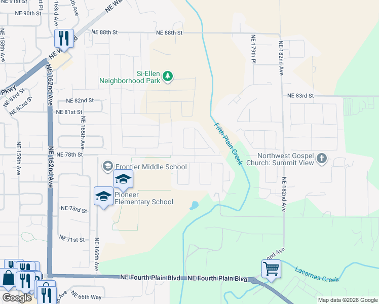 map of restaurants, bars, coffee shops, grocery stores, and more near 17303 Northeast 78th Way in Vancouver