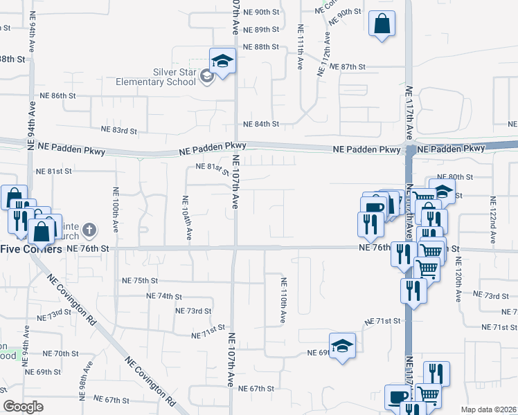 map of restaurants, bars, coffee shops, grocery stores, and more near 7813 Northeast 108th Avenue in Vancouver