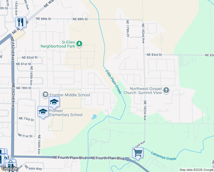 map of restaurants, bars, coffee shops, grocery stores, and more near 7805 Northeast 175th Drive in Vancouver