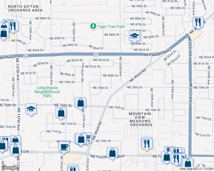 map of restaurants, bars, coffee shops, grocery stores, and more near 15011 Northeast 79th Circle in Vancouver