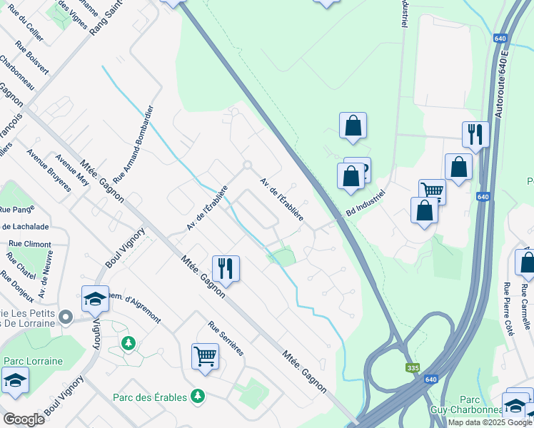 map of restaurants, bars, coffee shops, grocery stores, and more near 436 Avenue des Pins in Bois-des-Filion