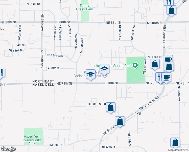 map of restaurants, bars, coffee shops, grocery stores, and more near 3300 Northeast 78th Street in Vancouver