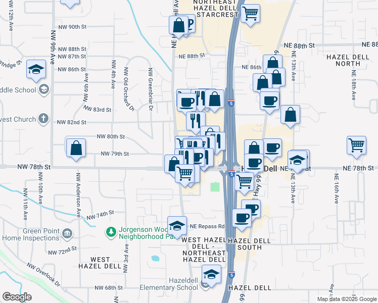 map of restaurants, bars, coffee shops, grocery stores, and more near 316 Northeast 78th Street in Vancouver